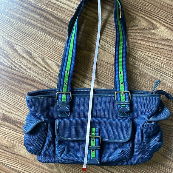 The Sak Blue Knit Preppy Shoulder Bag Green Accents EUC - Picture 10 of 10